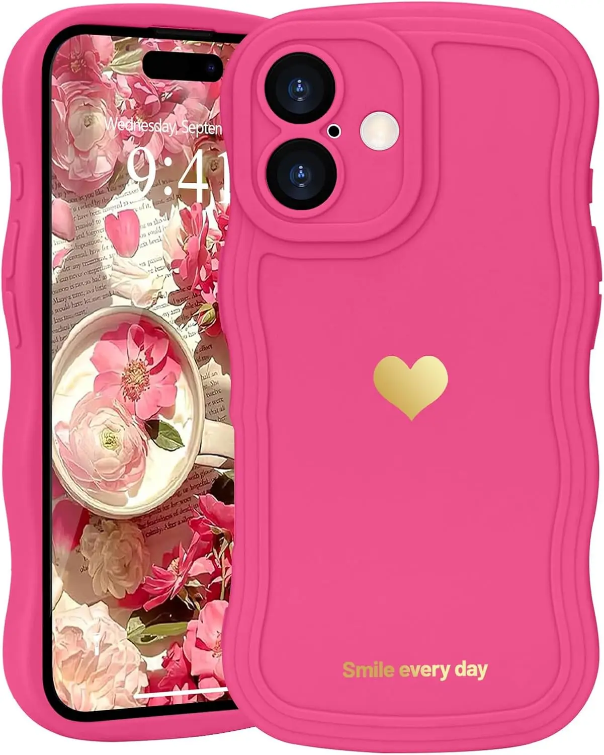 Case for iPhone 16 Plus Pro Max Case Cute Heart Simple Wave Frame Case Aesthetic Design Solid Color Girls Women TPU Silicone