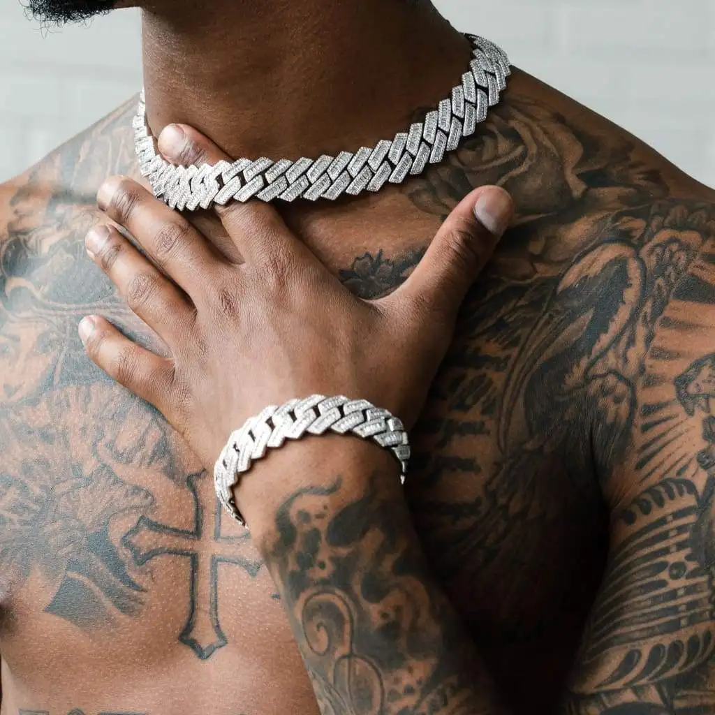 Iced Out Bling 19mm CZ Cuban Link Chain Necklace Silver Plated