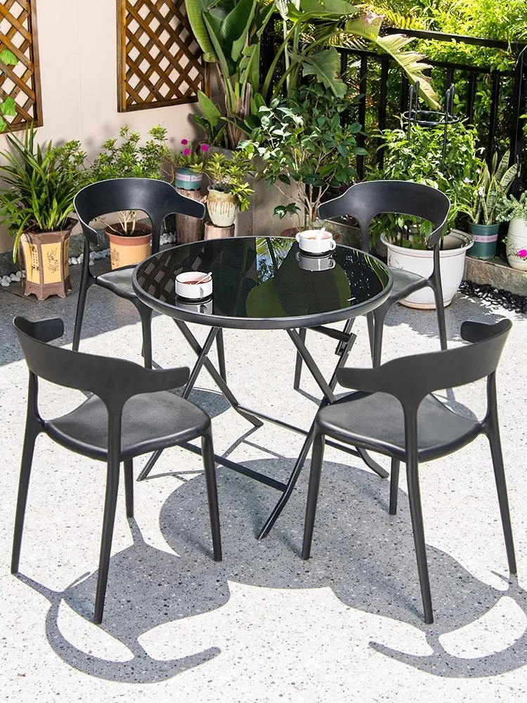 Outdoor Folding Table And Chair Combination Courtyard Garden Terrace Milk Tea Shop Outdoor