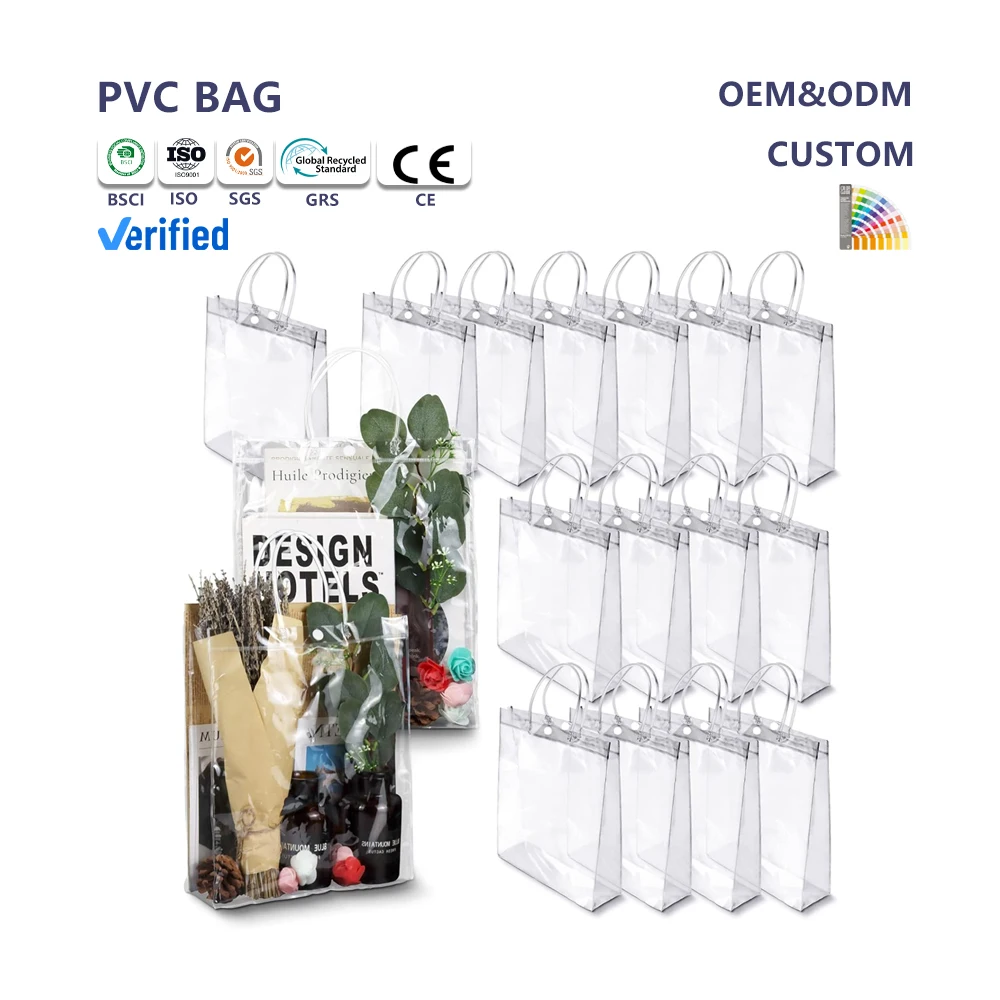 Clear Gift Bags Transparent Handbag PVC Tote Shopping Bag Clear Tote Bags Gym Tote Handbag With Handles for Gifts Party Wedding