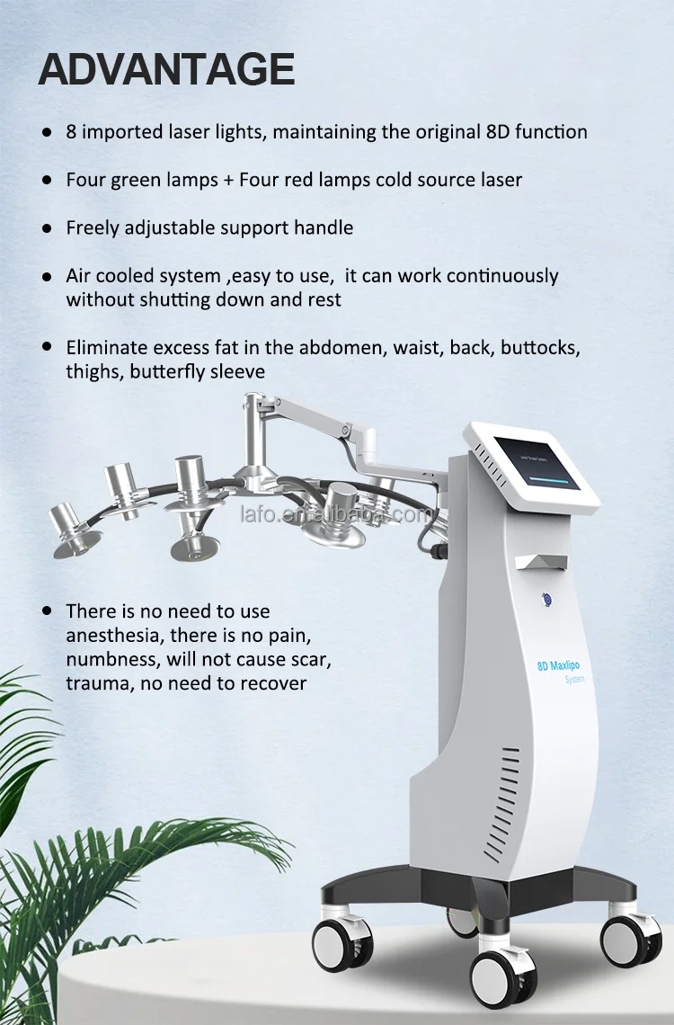 New 8D lipo Laser 532nm Laser Green 635nm Red light Fat Removal Cellulite Removal Body Shape Slimming Laser Machine LF-3