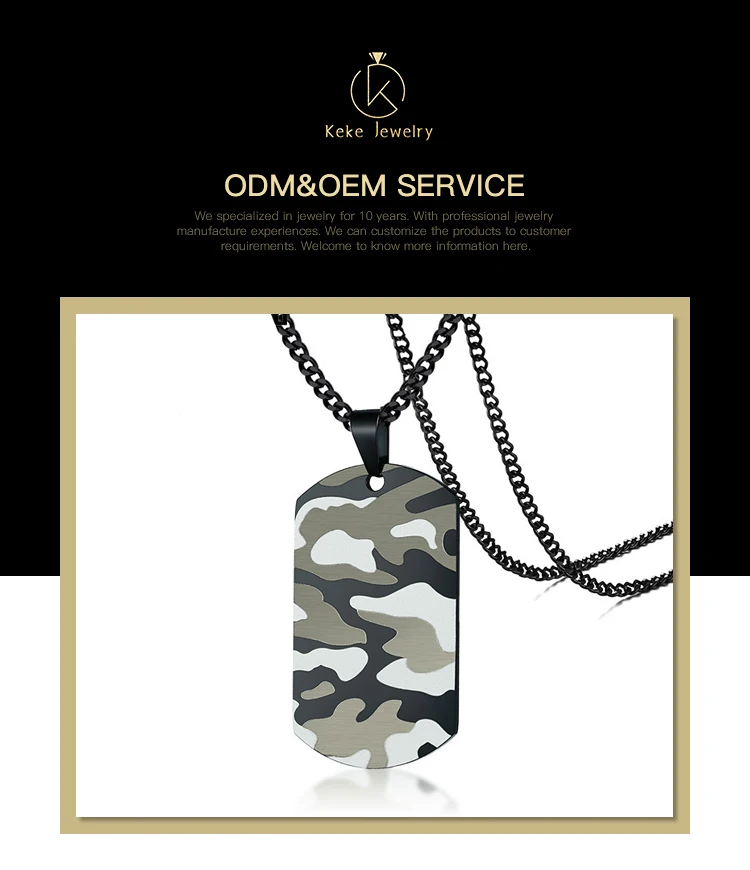 Foshan Keke Jewelry Engraving stainless steel camouflage men's pendant necklace PN-1070