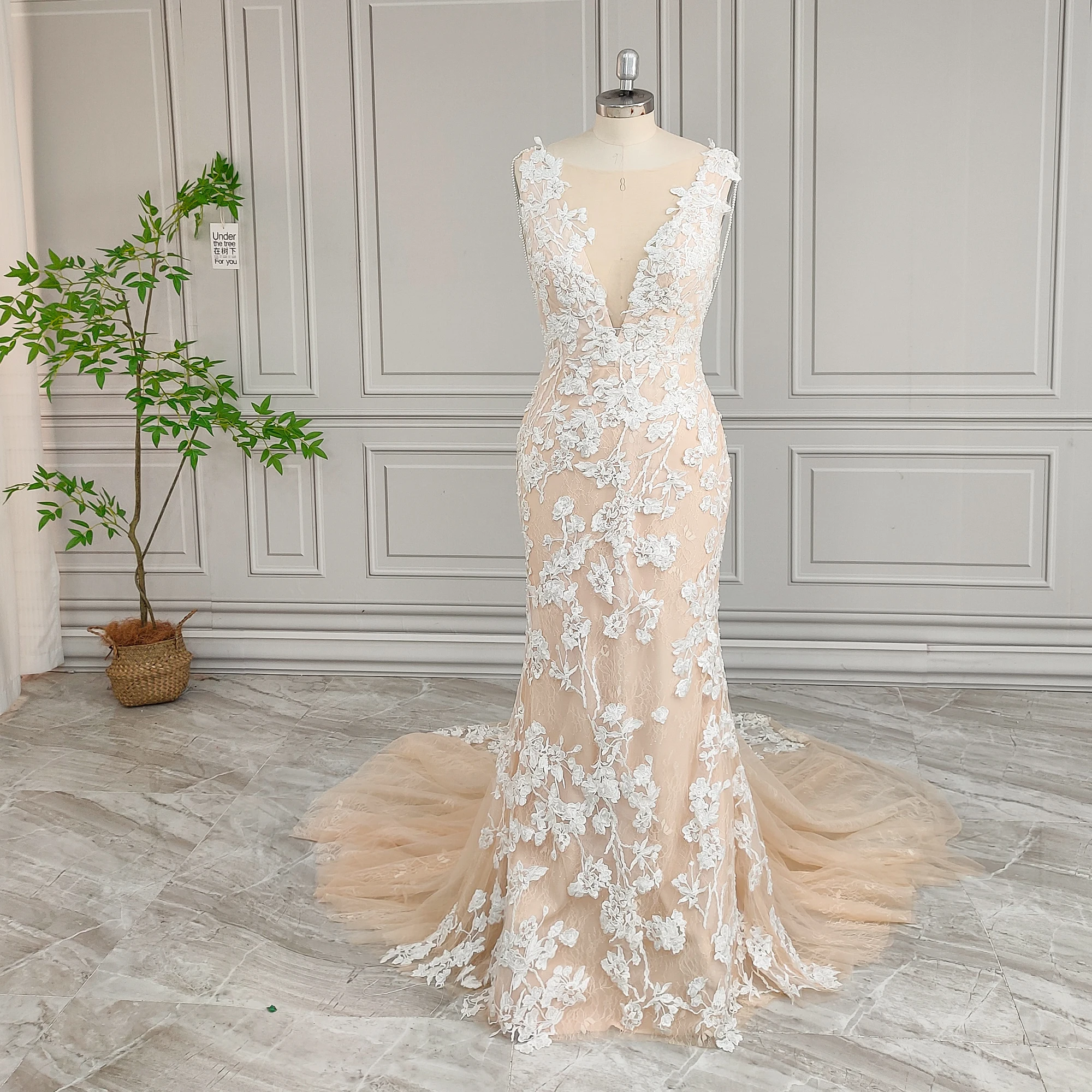 slim fit dress slacks Custom Long Sleeve Ivory Lace Mermaid Wedding Bridal Dress, Elegant Ro –  Shindig Threads main image 1