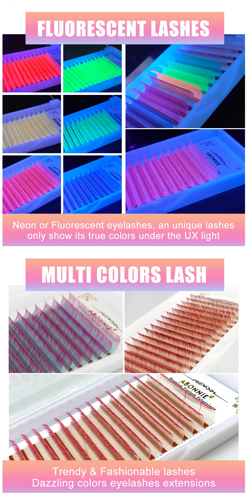 Abonnie Custom Own Brand Rainbow Glitter Lashes Individual Color