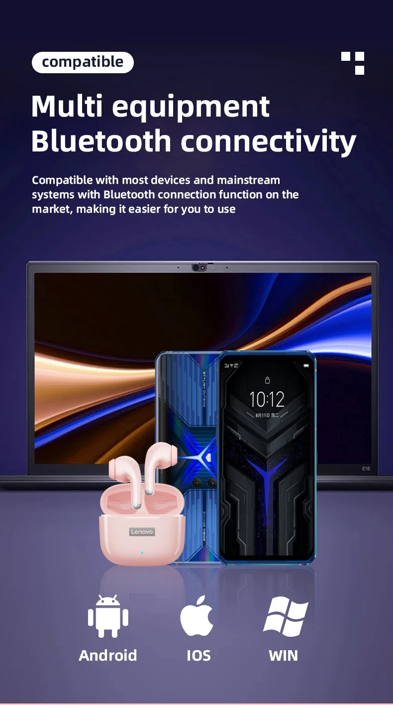 Lenovo LP40 Pro TWS BT Earphones BT 5.1Touch Control Music Sport Headset Noise Reduction Gaming Headphones 250mAh