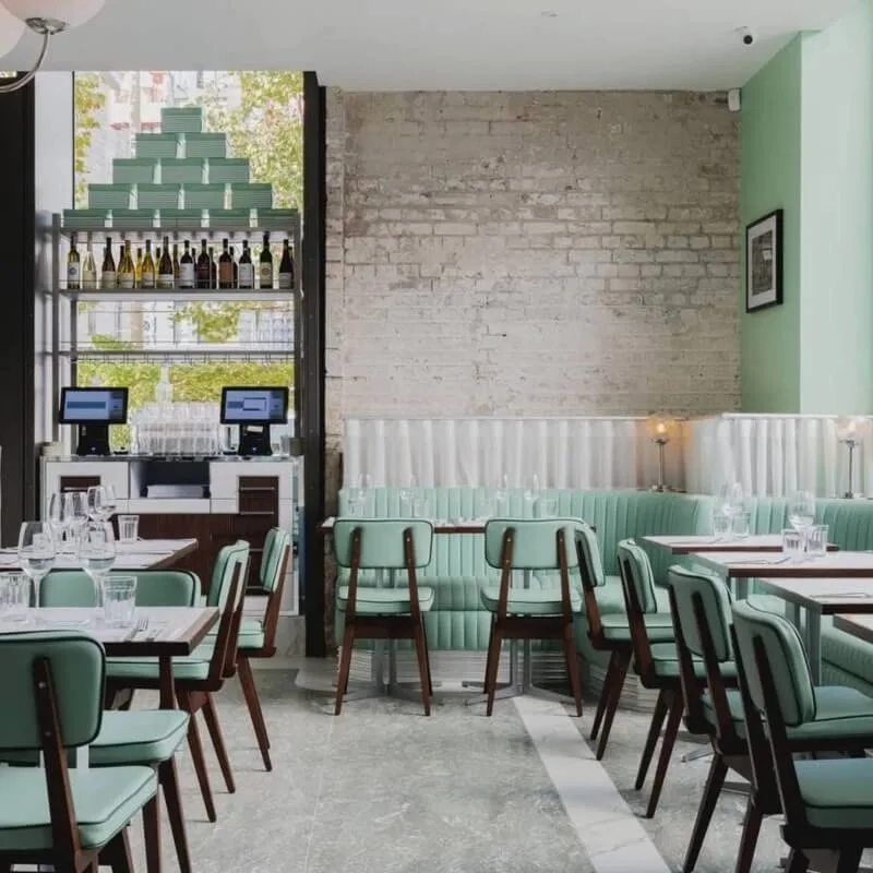 UPTOP Custom Green Leather Fast Food Furniture Set Retro American Hotel Restaurant Banquette Sectional Green Sofa Booth Seating