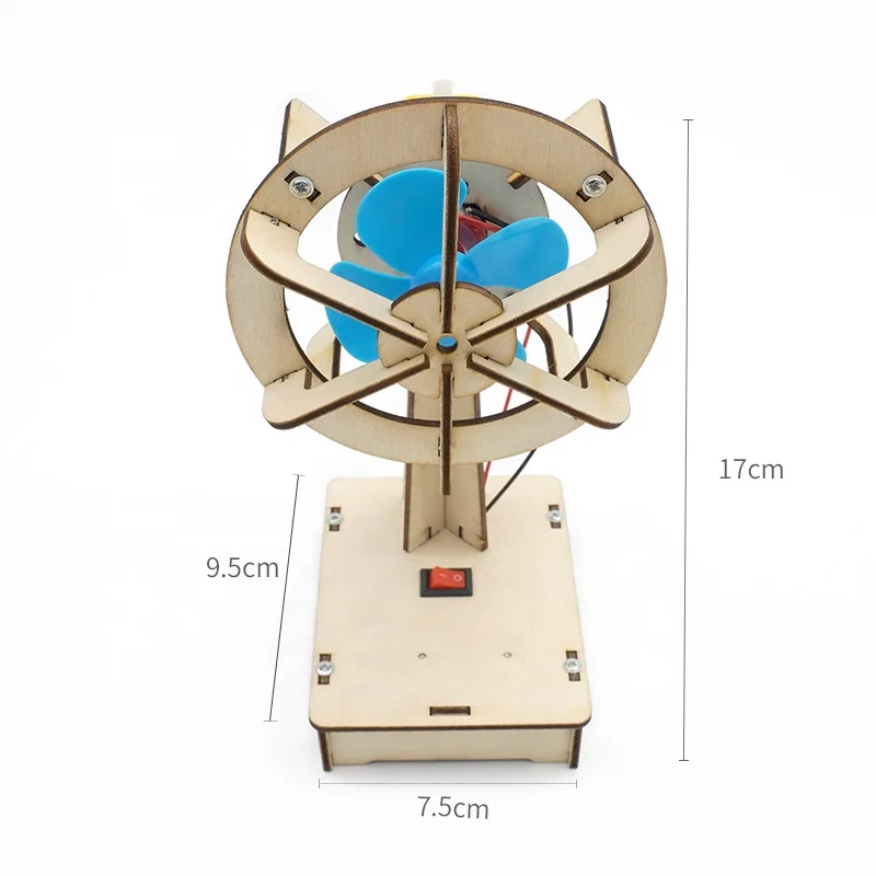 Science and Technology Experiment Education Stem Toy Electric Shaking Head Fan Wooden Fan
