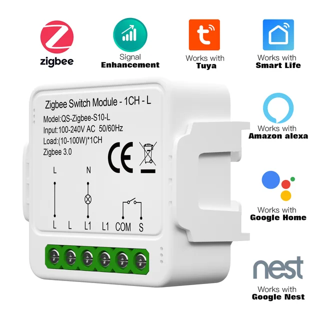 Tuya Smart Zigbee Switch Module 1/2/3 Gang Light No Neutral Wire 2 Way Control DIY Smart Breaker Works with Alexa Google Home