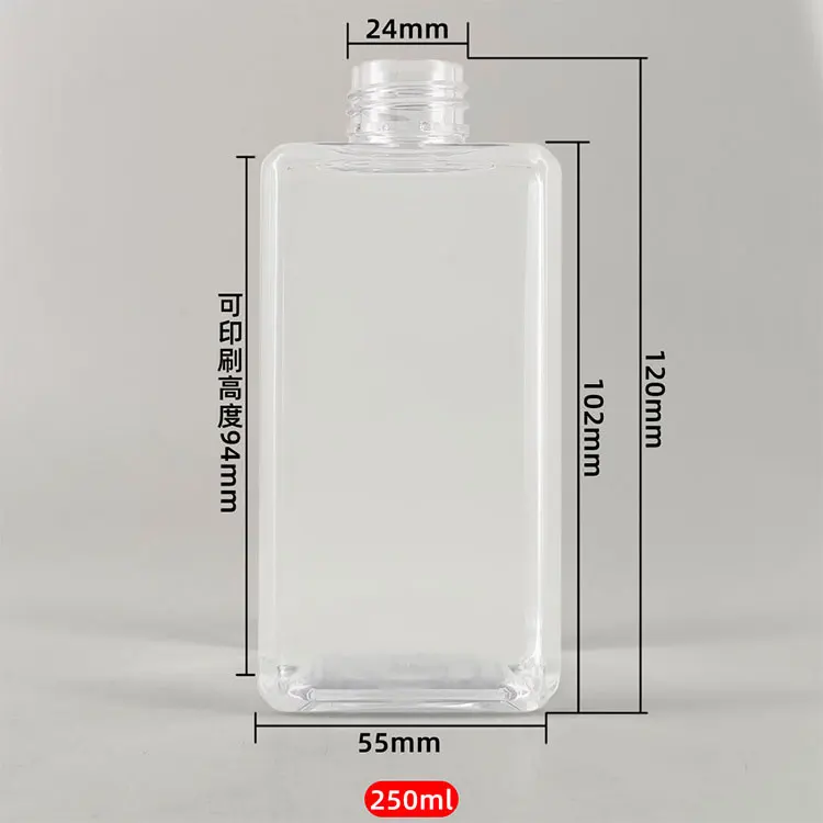 250 Ml Empty Pet Rectangle Transparent Plastic Shampoo Lotion Bottle