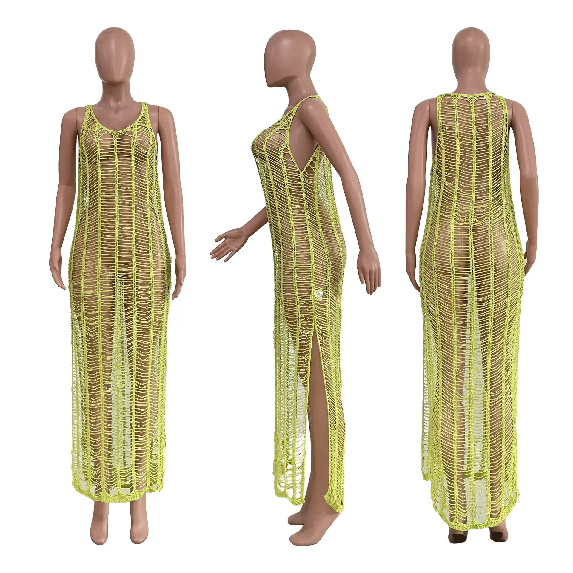 Lovely Wholesale7 Color Swimsuit Cover up Beach Wear Hand Crochet Hollow Out Maxi Dress Ladies Beach Cover Ups Dress