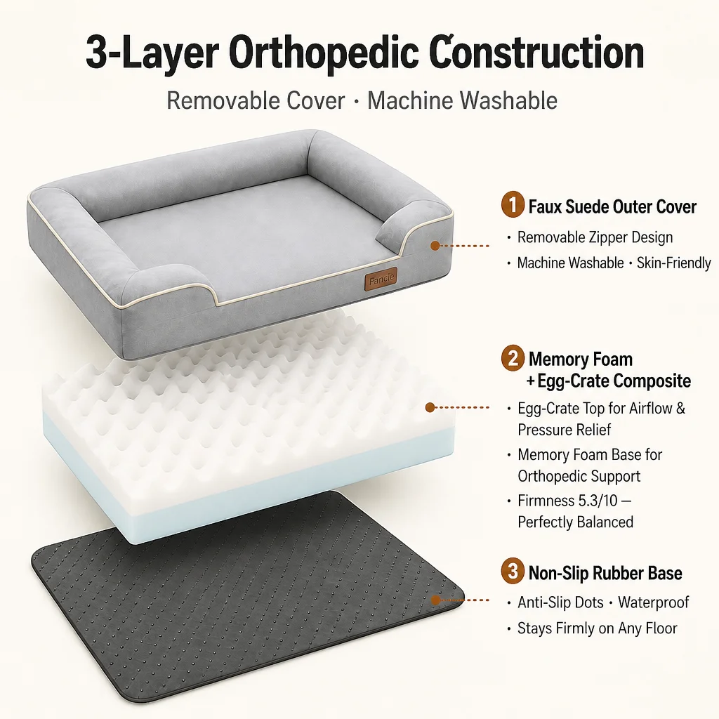 Faux Suede Rectangle Orthopedic Dog Bed — Product details 6