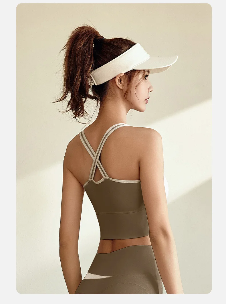 product manufactory wholesale vest run women strapless top sportswear breast pad linear shockproof high elastic fitness yoga sport bra-65