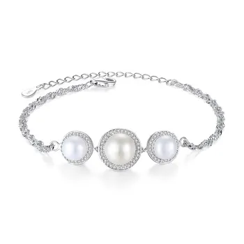 CZCITY Wholesale Jewelry Chain Charm Link Silver Designer Design Girl Female Jewellery Pearl Bracelet