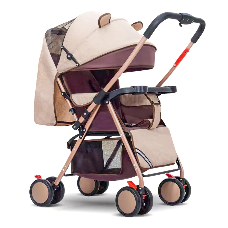 0-3 Newest Economy Hot Sale Popular All Function Thicker Linen Fabric Baby Stroller Foldable Portable With Reversible Handle