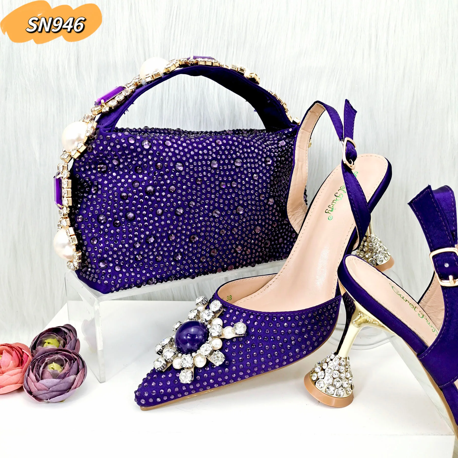 Wholesale Shoe and Bag Set in Nigeria Peach Heels for Wedding
