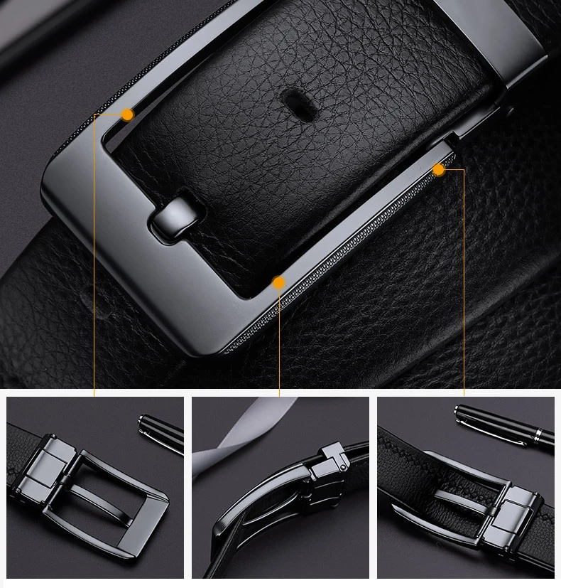 Wholesale Customized Men Leather Belt Genuine Leather Alloy Pin Buckle