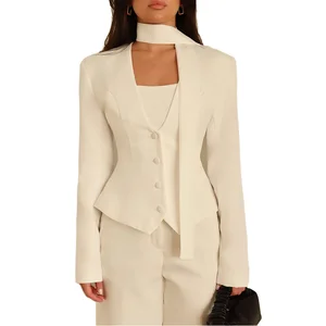 Women's 2026 Fashionable Solid-Color V-Neck Blazer Top Long Sleeves and Loose-Fitting Casual with Short Length New Style Scarf