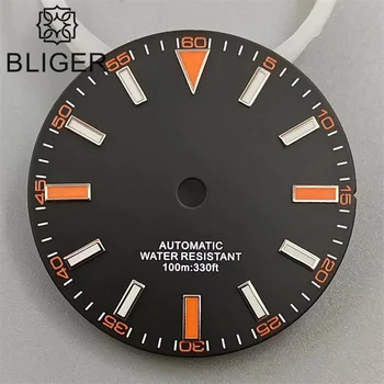 BLIGER 29mm Black Blue Sterile Dial Green Luminous Watch Dial Fit NH35 NH36 NH38 ETA2824 PT5000 Movement