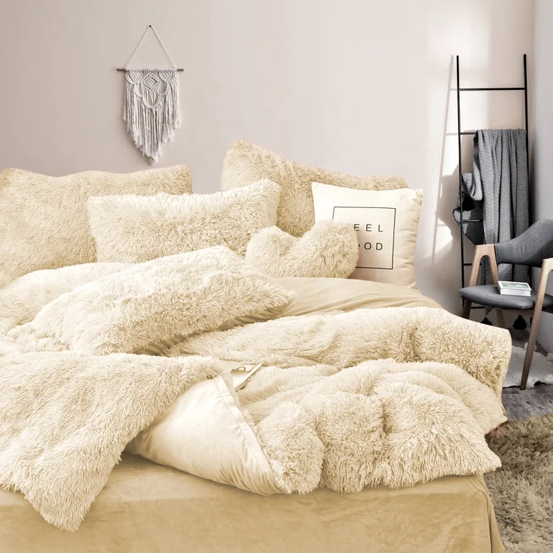
Oeko-Tex Qualified luxury designs Crystal velvet bedsheet velvet plush shaggy duvet bedding set 