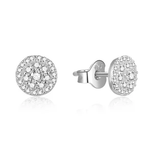 POLIVA Tiny Zircon Sterling Silver Round Crystal Women Studs Earrings