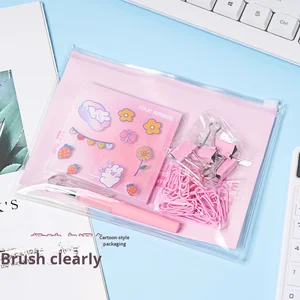 Cartoon Sticker Back-to-School Stationery Set Portable Office Set in PVC Bag Gift for Primary School Students