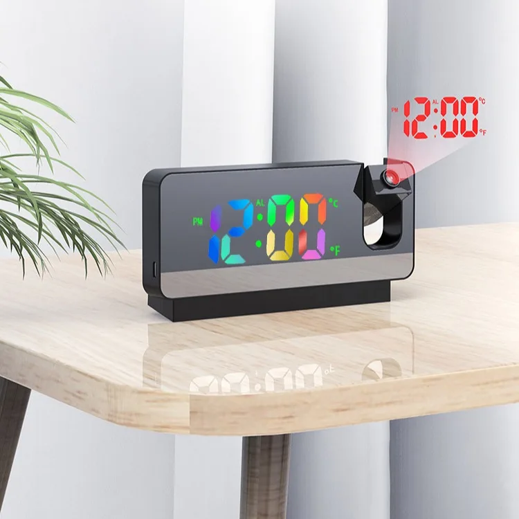 180 Rotation Led Digital Projection Alarm Clock Usb Electronic Ceiling ...