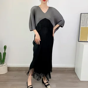 2025 Latest Miyake Pleated Dress Ladies Stretchy Casual Style Suitable for All Occasions to Wear Woman Long Tassel Dresses