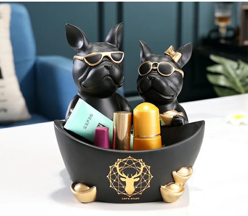 Creative Resin Lover Bulldog Dog Statue Animal Sculpture Storage Decoration Home Living Room Decor Housewarming Gift
