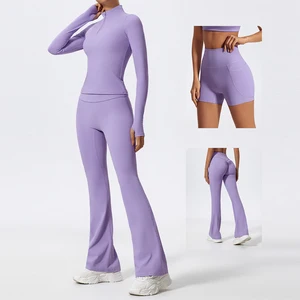 Custom Quick Dry Women Slim Long Sleeve Jackets Butt Lifting Yoga Leggings Workout Fitness Coat Yoga Jacket Suits