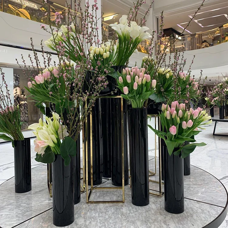 Aeofa Black Cylindrical Glass Vase For Wedding Cylinder Vase Clear