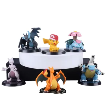 6pcs/set Unisex Anime Pokemoned Action Figure Toy High Quality 3D PVC Monster Figures Cartoon Style for Kids
