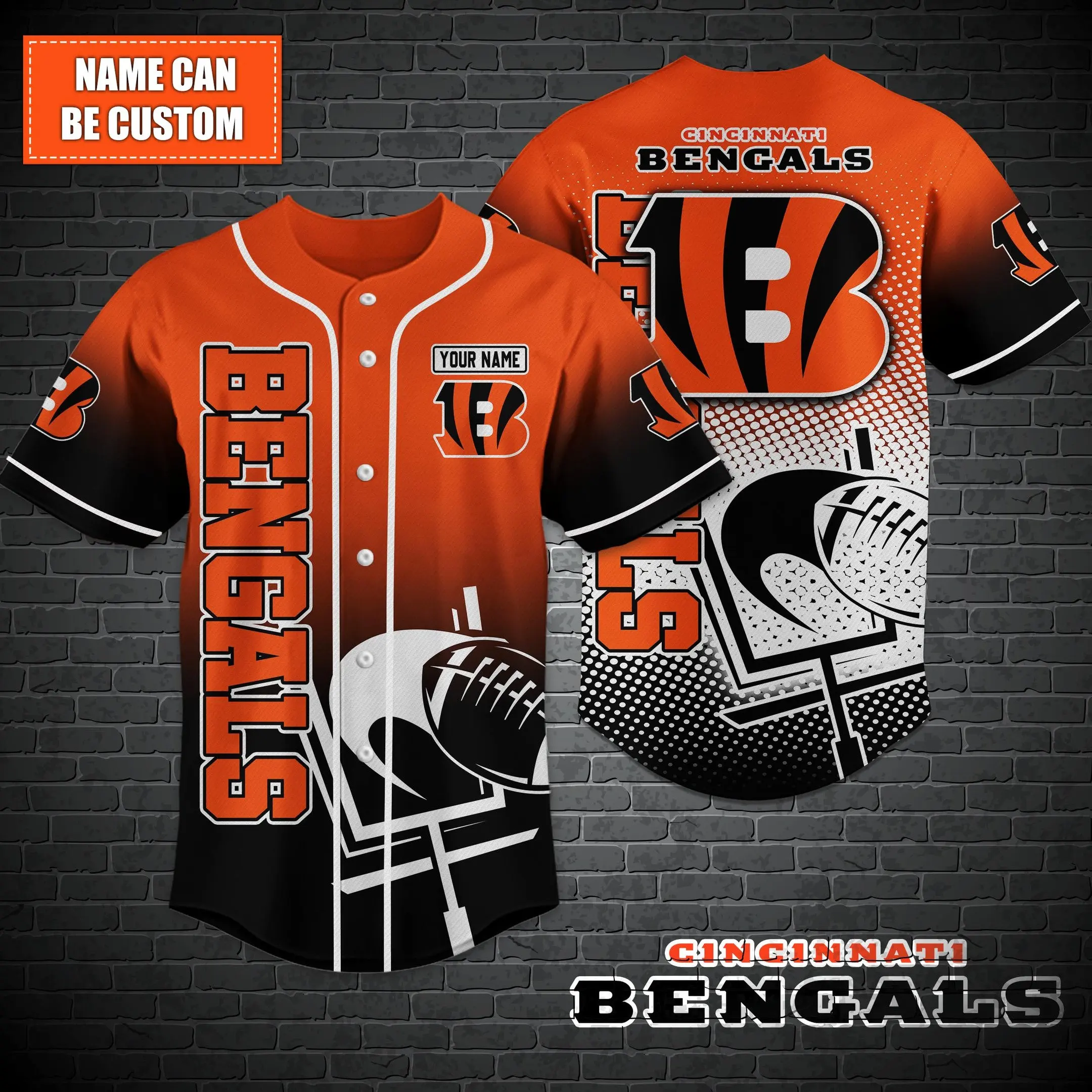 Cincinnati Bengals Custom Number And Name NFL Baseball Jersey