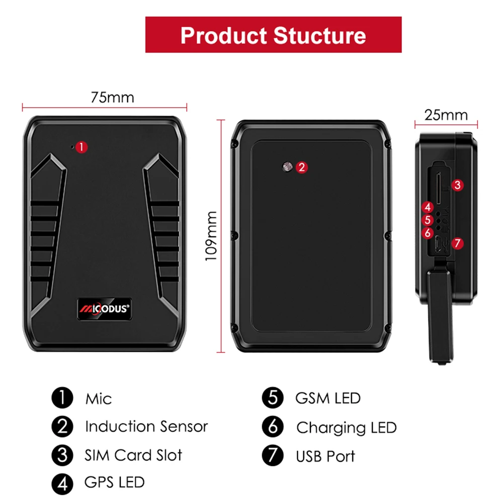 Магнитный Gps-локатор MiCODUS ML808G, 10000 мАч