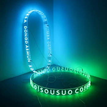 Ice blue 12V round led neon signs bar decoration design round shape bended acrylic neon lights