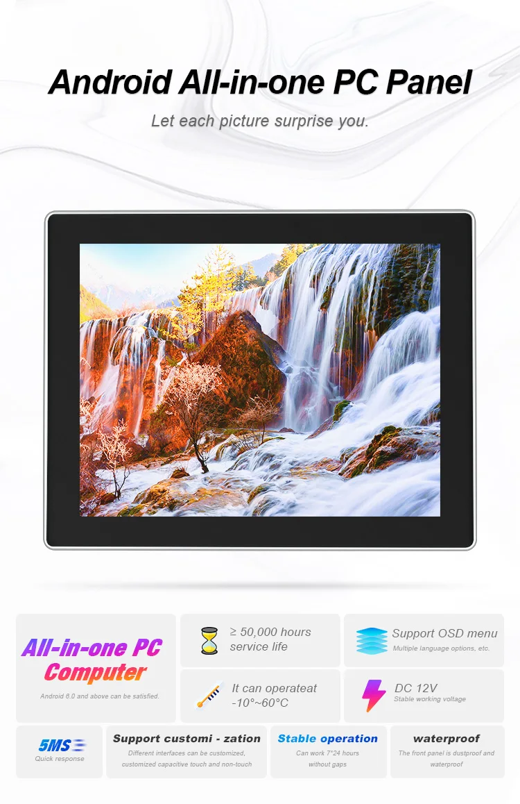 15 Inch Smart AIO Aluminum Industrial Pure Flat All One Panel PC AMD Android PCAP Touch for USB 16GB RAMBO Business Use Tablet