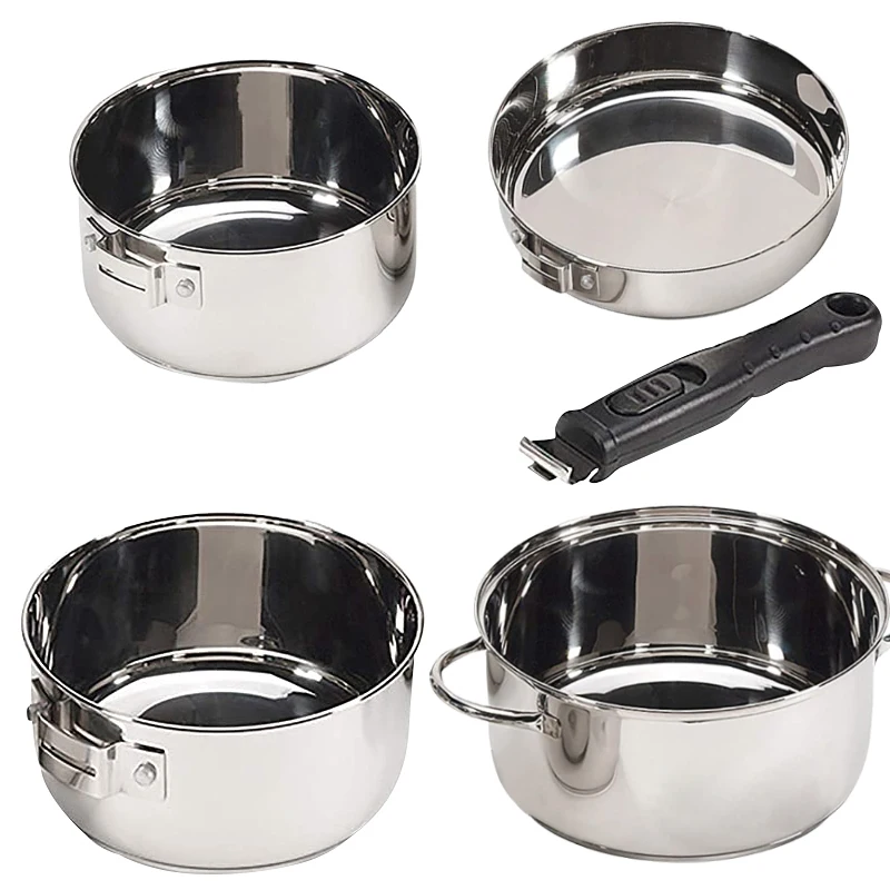 Stainless Steel Camping Cookware Set Convenient Detachable Handle Soup Pot Pan Outdoor Cookware