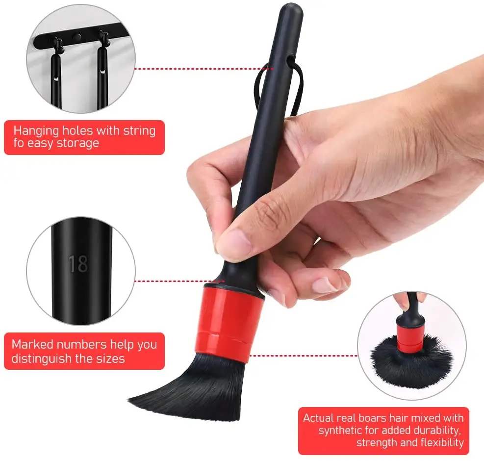 Manual PP Filament Car Detailing Brush Kit 5 Piece For Cleaning