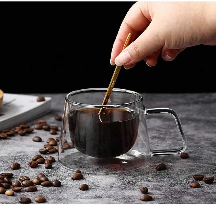 Modern 180ml Transparent Double-Wall Espresso Coffee Set Heat Resistant Glass Cup with Handle for Coffee & Tea