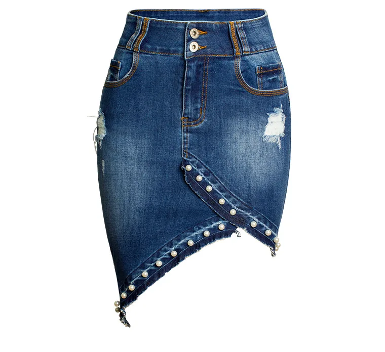 Dropship 2024 Irregular Beaded Pearl Denim Skirt Butt Lift Roupas Femininas  No Atacado Shorts Jeans