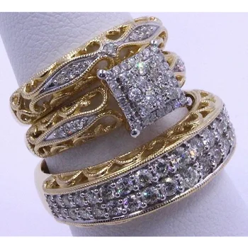New Latest Hollow Design Women 3pcs/set Crystal Finger Set Gold Silver Color Cubic Engagement Ring