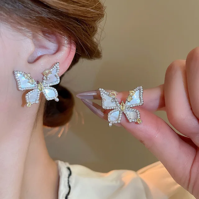 Silver Needle French Super Immortal Fritillaria Zircon Butterfly Princess Exquisite High End wholesale Stud Earrings for Women