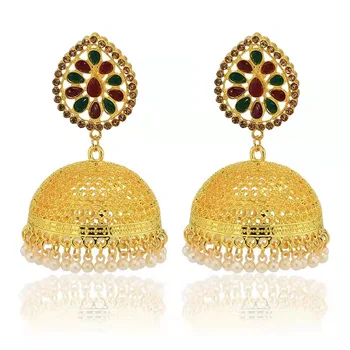Retro Women's Gold Earrings India Round Tassel Long Pendant Lantern Palace Earrings