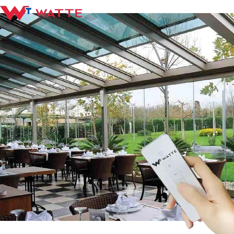 Outdoor Smart Retractable Glass Roof for House Villa Restaurant Remote Control Sliding Aluminium Double Glazed Roofing Shade