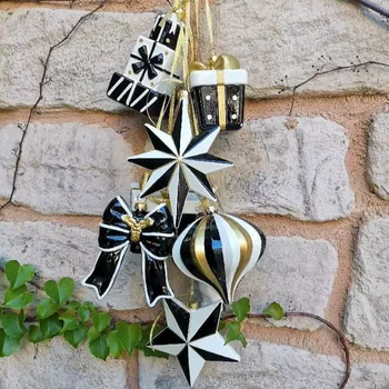 Christmas Tree Ornaments For Xmas Party Decoration - Black&White&Gold Hand Painting with Ceramic Look