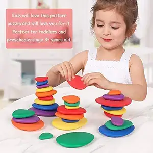 Colorful Wooden Sorting Rocks Set Unisex Educational Toy Balancing Stones Stacking Blocks for Kids