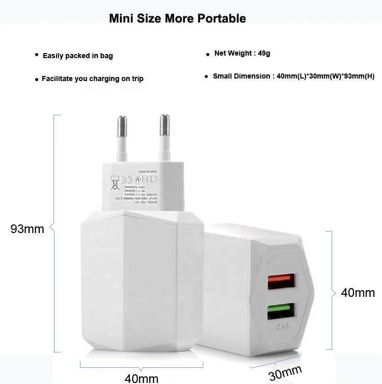 
2020 Новая акция подарок QC3.0 настенное зарядное устройство с двойным USB портом адаптер для путешествий 5V/2.4A 9В/1.8A 12V/1.5A 
