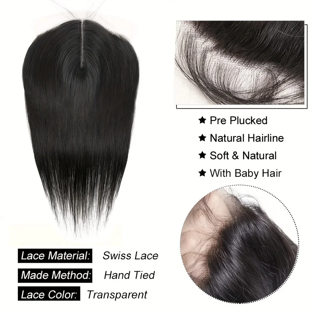 Chiusura in pizzo dritto per capelli Remy brasiliani 100% capelli umani 13x1 e 6x1 parte a T economica_voghion.com