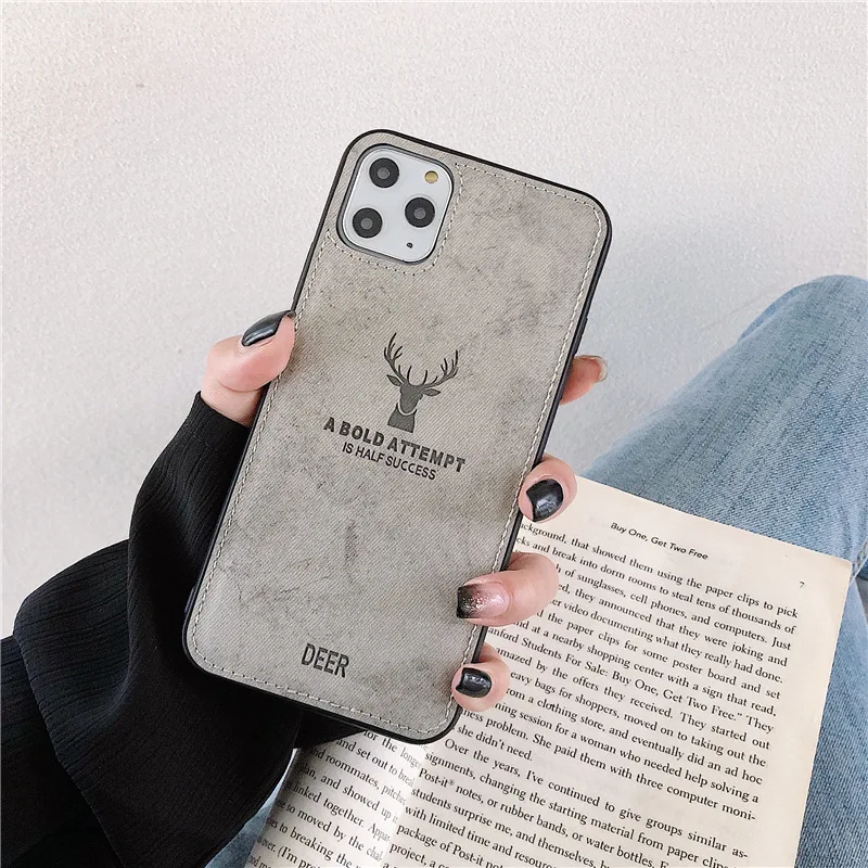 Тканевый бампер из искусственной кожи с рисунком оленя для iPhone 12 Pro Max 11 6 7 8 Plus XS