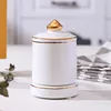 White toothpick holder with gold trim