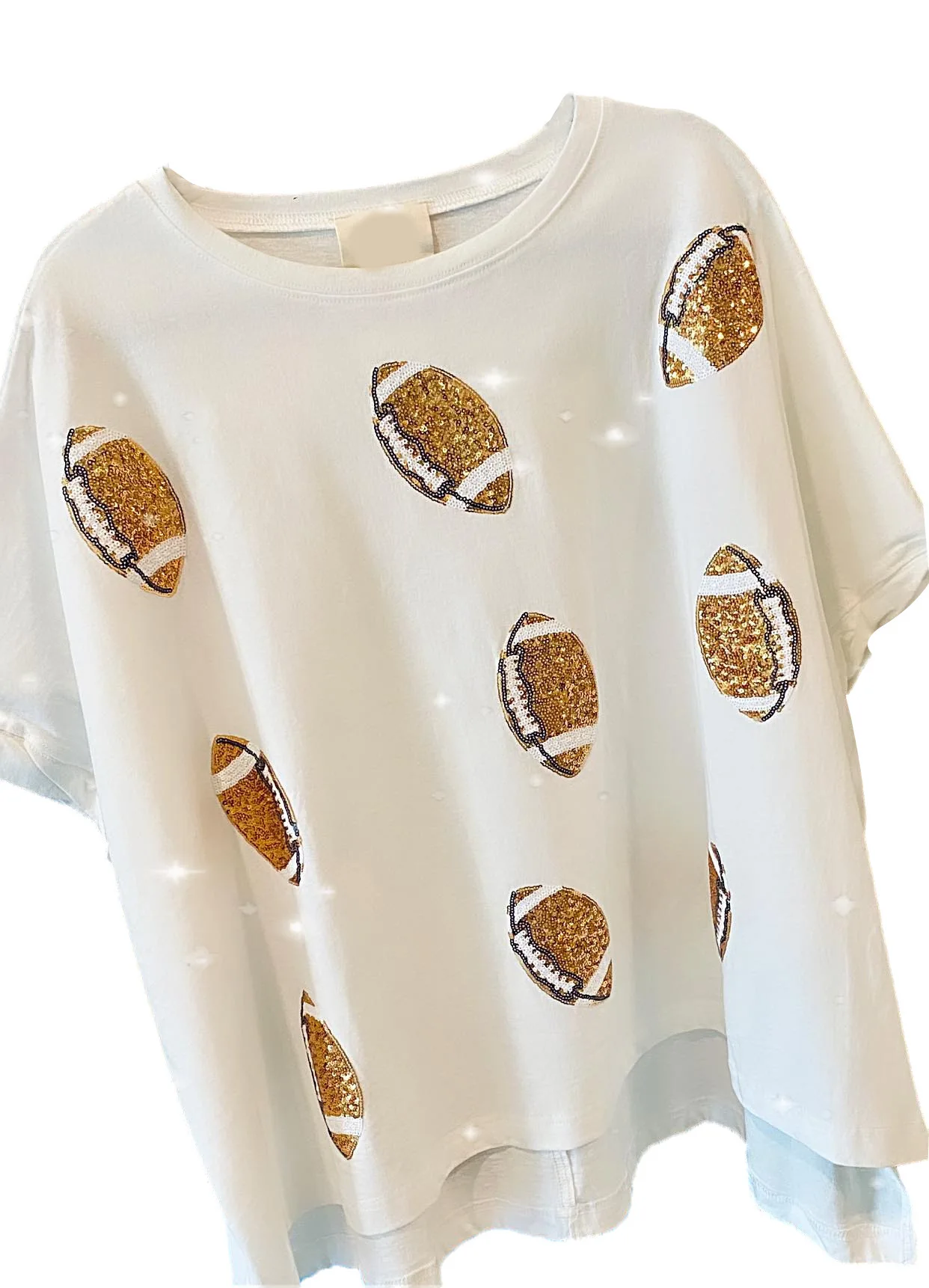 Custom Game Day Custom Summer Oversized Football Sequin Embroidery T Shirts Plus Size Blouse